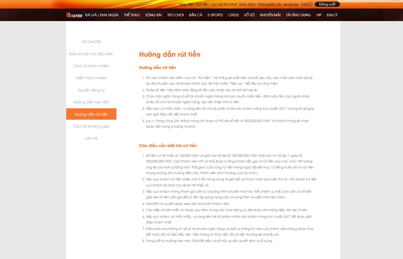 Hướng dẫn chi tiết cách rút tiền GA6789